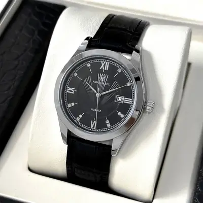 Men's Luxury Watch Black Dial Roman Numeral Stainless Steel