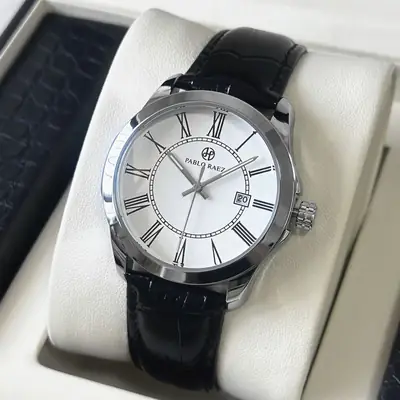 Men's Quartz Watch with Roman Dial & Black Strap