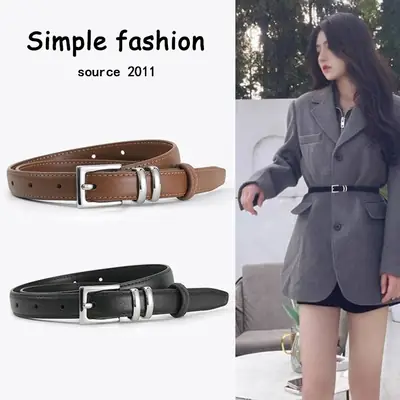 Women Genuine Leather Belt Brown Silver Buckle 2024