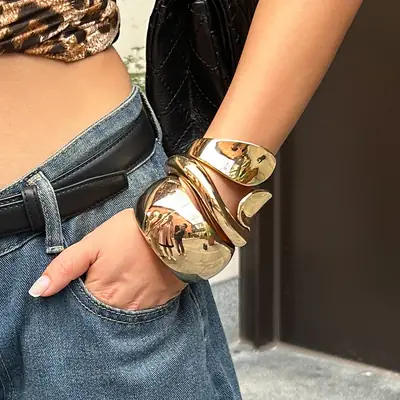 Golden Punk Wide Bracelet for Women