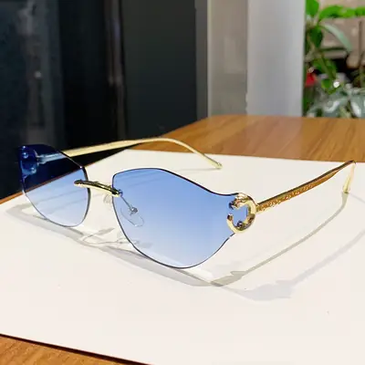 Fashion Cat's Eye Ocean Sunglasses New Leopard Head Metal Trim Cross-Border