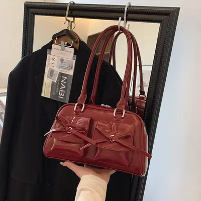 Red Glitter Women's Shoulder Bag with Bow Design