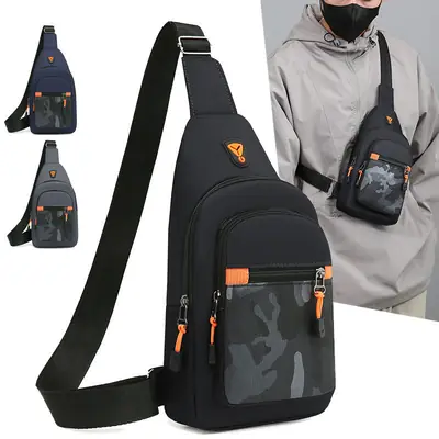 Men's Black Oxford Crossbody Bag with Mesh Pocket