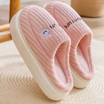 Orange Cotton Slippers for Women Winter Indoor Warm