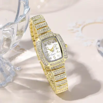 Ladies Diamond Square Watch Rose Gold Large Dial