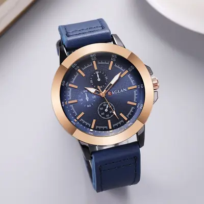 European & American Men's Quartz Watch with Brown Leather Strap