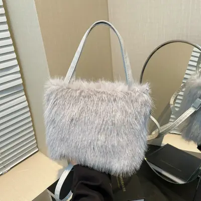 Black Faux Fur Shoulder Bag for Women