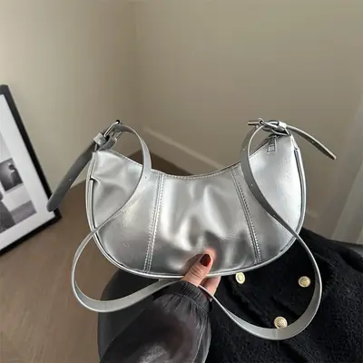 Silver Casual Shoulder Bag Large Capacity 2024