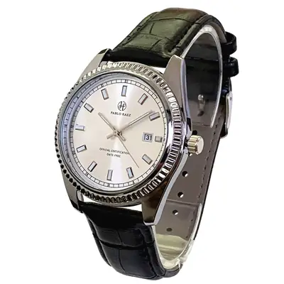 PABLO RAEZ Men's Stainless Steel Watch with Leather Strap