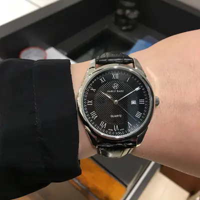 Men's Black Quartz Watch with Roman Numeral & Mesh Band