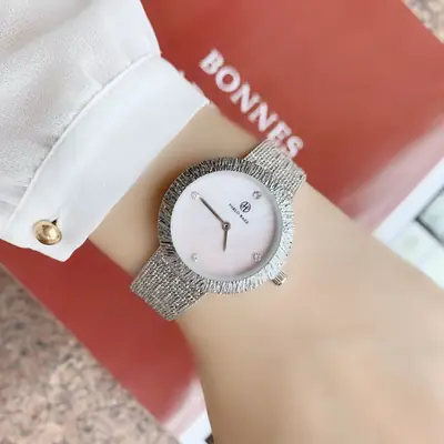 Women's Pink Dial Sparkle Watch Silver Stainless Steel