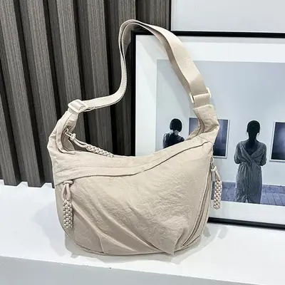 Women Nylon Shoulder Bag Beige 2024