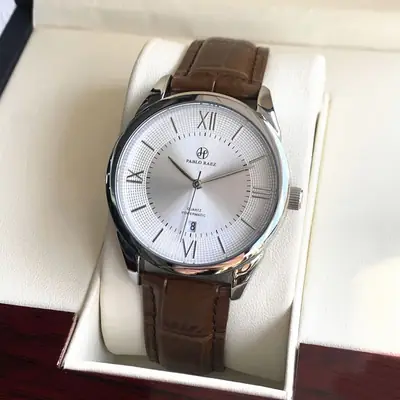 Men's Quartz Watch Brown Leather Band Waterproof Fashion