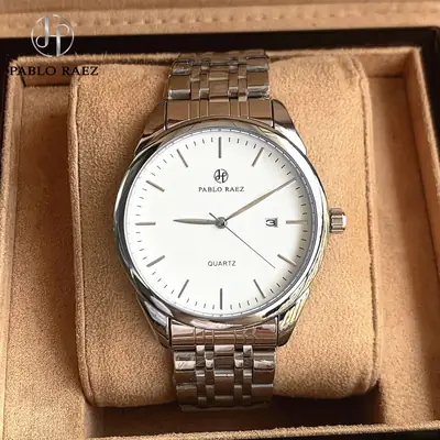 Men's Stainless Steel Quartz Watch with Belt & Calendar