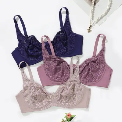 Long-term supply plus size chubby girl lace bra sexy pure wind ultra-thin underwear women's semi-transparent comfortable European and American bra