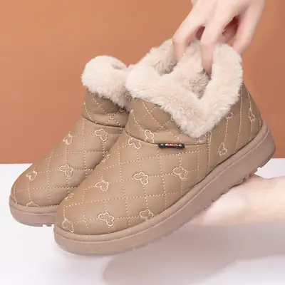 Winter Fleece Slip-on Boots Beige Non-Slip