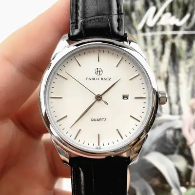 Men's Brown Leather Belt Quartz Watch with White Dial