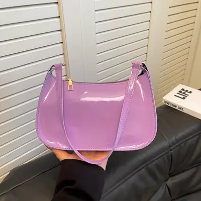 Purple Patent Leather Shoulder Bag for Women