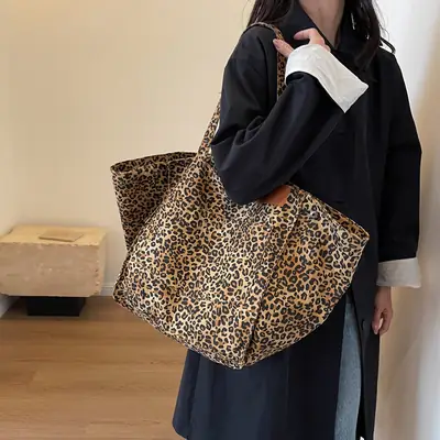 Leopard Print Large Tote Bag Canvas 2026