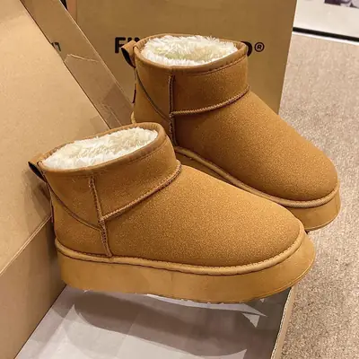 Women's Fleece Lined Snow Boots Tan Non-Slip Winter