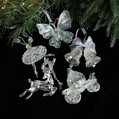 Transparent Christmas Deer Pendant with Holographic Sparkle