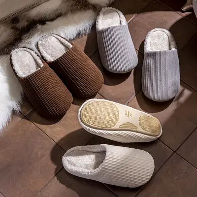 Japanese-style Mute Slippers Women's Winter Home Non-slip Soft Bottom Four Seasons Wooden Floor Household Indoor Silent Cotton Slippers for Men