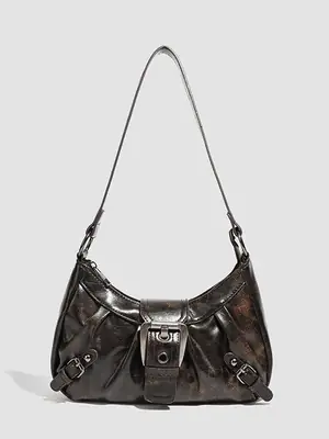 Distressed Leather Shoulder Bag with Long Strap