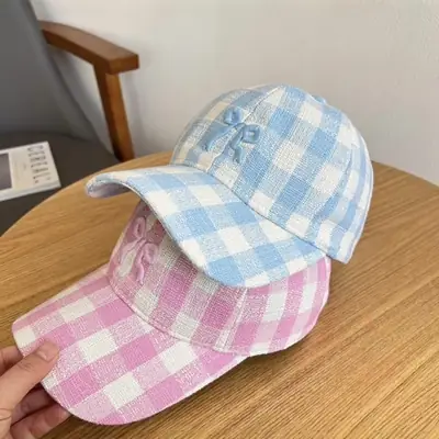 Women Embroidered Baseball Caps Navy White Bowknot Design