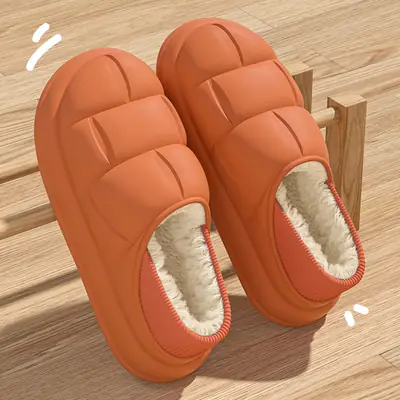 Women Waterproof Plush Slippers White Thick Soled