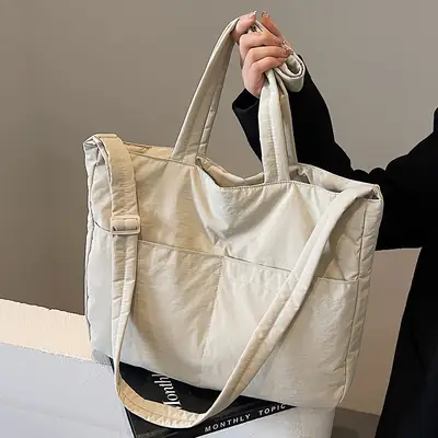Women's Grey Nylon Shoulder Bag Large Capacity