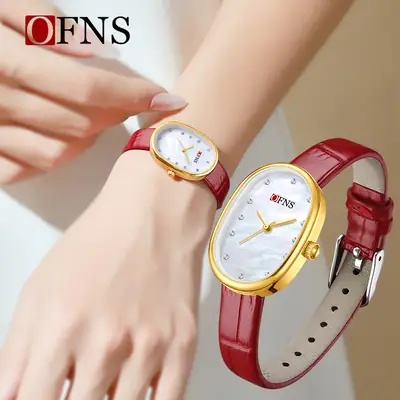 Women's Gold Oval Pearl Dial Quartz Watch