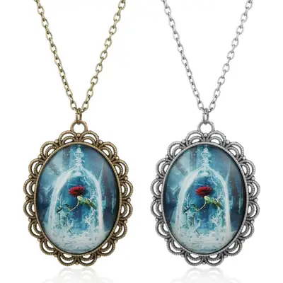 Clearance European American Retro Oval Ice Rose Pendant Necklace