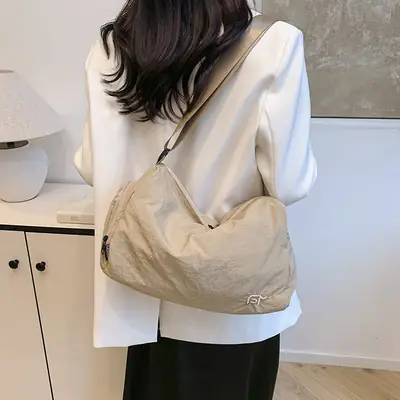 Women Large Capacity Shoulder Bag Black Beige Crossbody