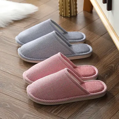 Cotton Slippers for Men, Autumn and Winter, Large Size, Indoor, Couple Use, Home Floor, Non-Slip, Bedroom, Simple, Women's Wooden Floor