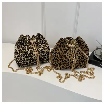 Leopard Print Bucket Bags Women's Crossbody Shoulder Bag
