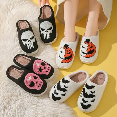 Halloween Pumpkin Slippers Winter Cotton Men Women