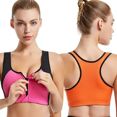 Wire-Free Sports Bra for Women, Blue Black, Large