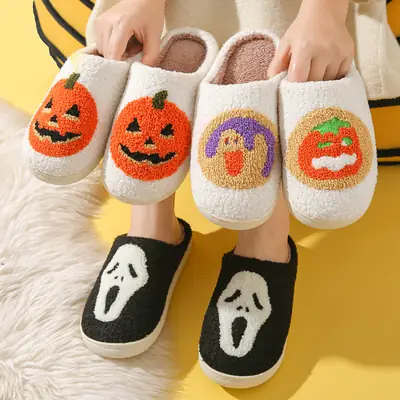 Halloween Pumpkin Slippers Winter Cotton Men Women