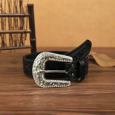 Women Leather Belt with Full Diamond Rhinestone Buckle