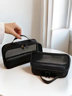 Large Capacity Mesh Travel Cosmetics Bag Black