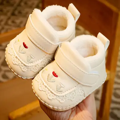 Baby Shoes Winter fleece-lined Thickened Beginner Baby Girl Shoes 0-1 Years Old Soft Bottom Toddler Shoes Little Princess
