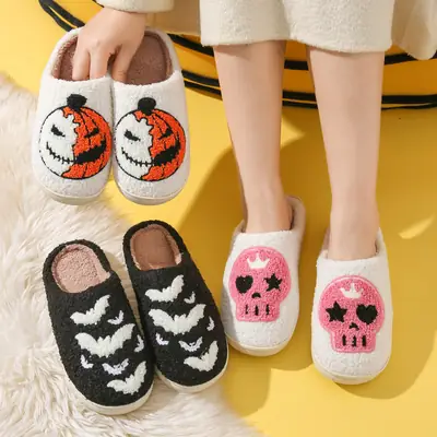 Halloween Pumpkin Slippers Warm Winter Cotton for Men Women