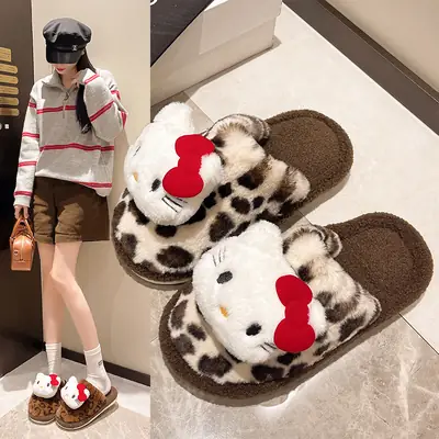 Leopard Print Cotton Slippers Women Indoor Non-Slip