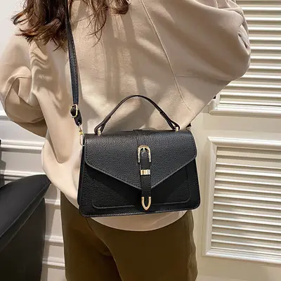 Black Women's Shoulder Bag with Gold Clasp 2025