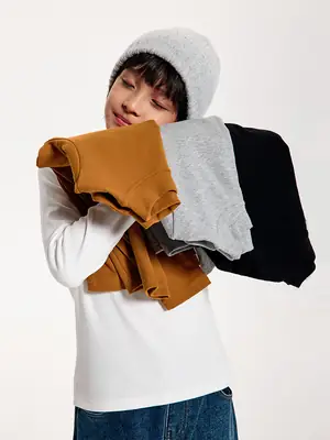 Kids' Dark Black Brushed Inner Layer Shirt with Hood