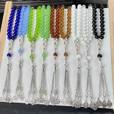 33 Pcs Porcelain Glass Obsidian Dark Blue Sea Rosary Bracelet