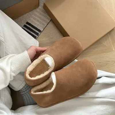 Fleece Lined Slip-On Winter Shoes for Women Brown