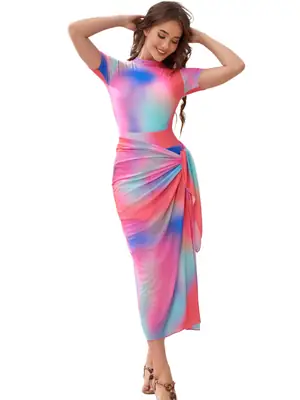 3-Piece Printed Muslim Swimsuit with Scarf & Chest Pad