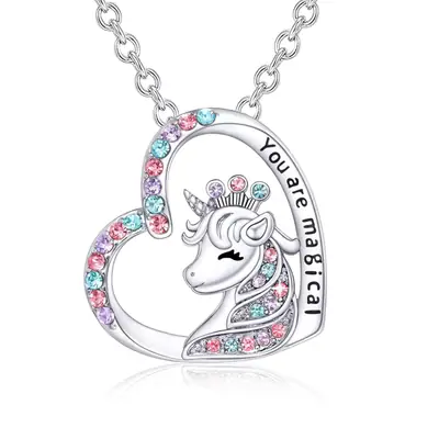 Unicorn Earrings Silver with Pink Heart Rhinestones