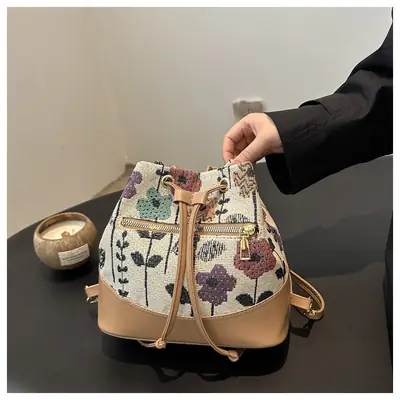 Women's Woven Flower Bucket Bag 2024 Ethnic Commuter